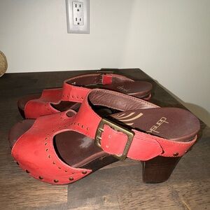 Dansko Red Leather Mules with Buckle